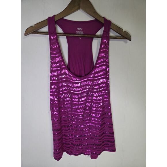 2010s Dark Pink Sequin Glittery Tank Top Wassio Size Large - Picture 1 of 8